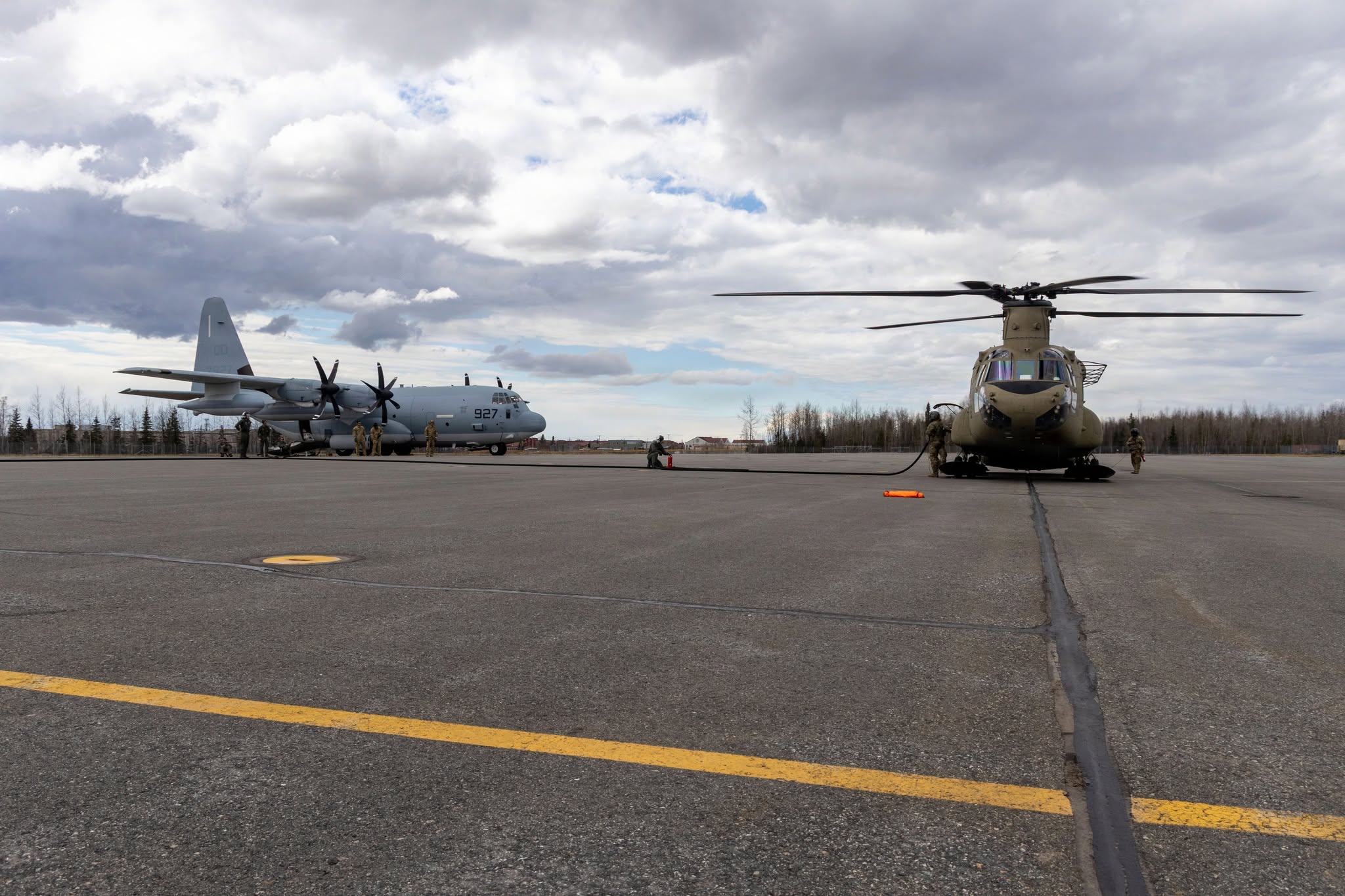 U.S. Marines with Marine Aerial Refueler Transport Squadron 152 and U.S. #Soldiers train together during exercise Kodiak Ma.jpg